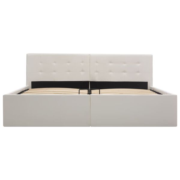 vidaXL Lovos rėmas su daiktadėže, baltas, 160x200cm, dirbtinė oda