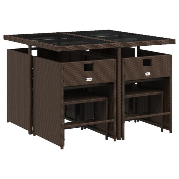 vidaXL Sodo komplektas su pagalvėlėmis, 9 dalių, rudas, poliratanas