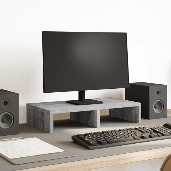 vidaXL Monitoriaus stovas, pilkas ąžuolo, 50x27x10cm, apdirbta mediena
