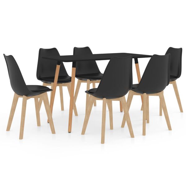 vidaXL Valgomojo baldų komplektas, 7 dalių, juodas (287243+3x288393)