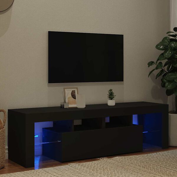 vidaXL Televizoriaus spintelė su LED ap&scaron;vietimu, juoda, 140x36,5x40cm