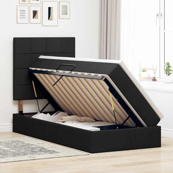 vidaXL Lova su daiktų laikymo vieta ir čiužiniu Juoda 90 x 200 cm