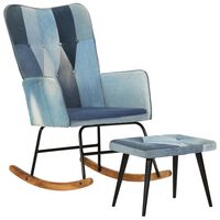 vidaXL Supama kėdė su pakoja, mėlyna, drobė, skiautinio dizaino