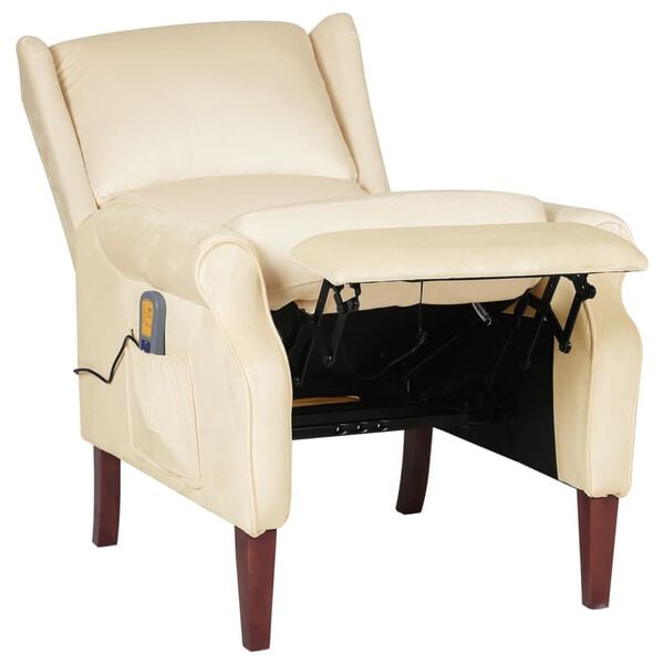 vidaXL Atlošiamas masažinis krėslas, kreminės spalvos, aksomas