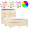 vidaXL Lova su spyruoklėmis/čiužiniu/LED, kreminė, 140x190 cm, audinys