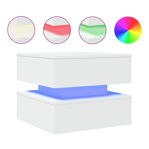 vidaXL Kavos staliukas su LED lemputėmis, baltos spalvos, 50x50x40cm