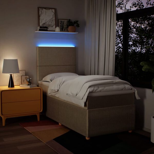 vidaXL Lova su spyruoklėmis ir čiužiniu, kreminė, 90x200 cm, audinys