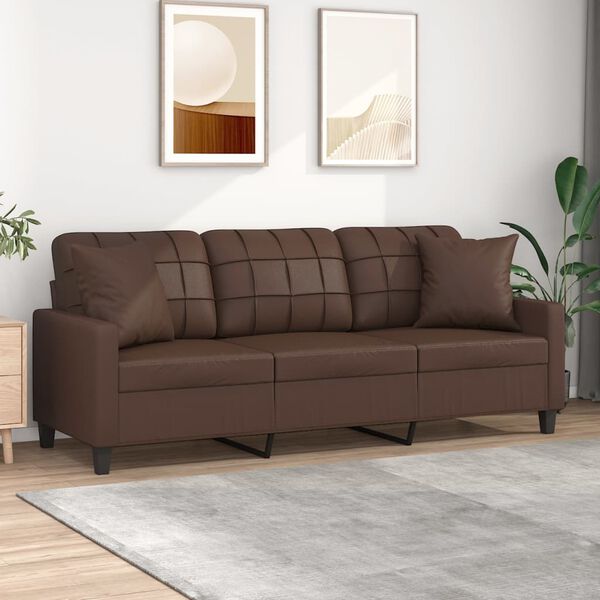 vidaXL Trivietė sofa su pagalvėmis, ruda, 180cm, dirbtinė oda