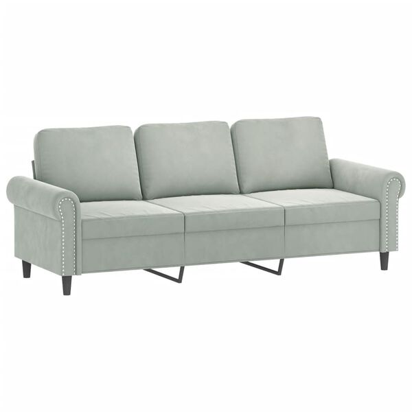 vidaXL Trivietė sofa su pakoja, &scaron;viesiai pilka, 180cm, aksomas