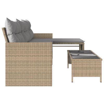 vidaXL Sodo sofa su stalu/pagalvėlėmis, smėlio, poliratanas, L formos