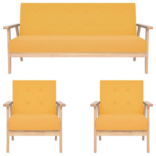 vidaXL Sofos komplektas, 3 dalių, geltonos spalvos, audinys