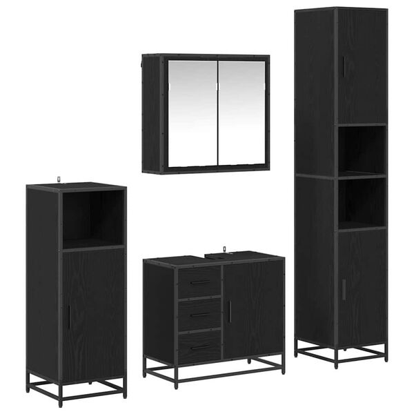 vidaXL Vonios baldų rinkinys 4 pcs Juodas ąžuolas Apdirbta mediena