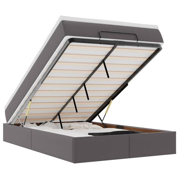 vidaXL Osmanų lovos rėmas su čiužiniu, pilkas, 120x200cm, dirbtinė oda