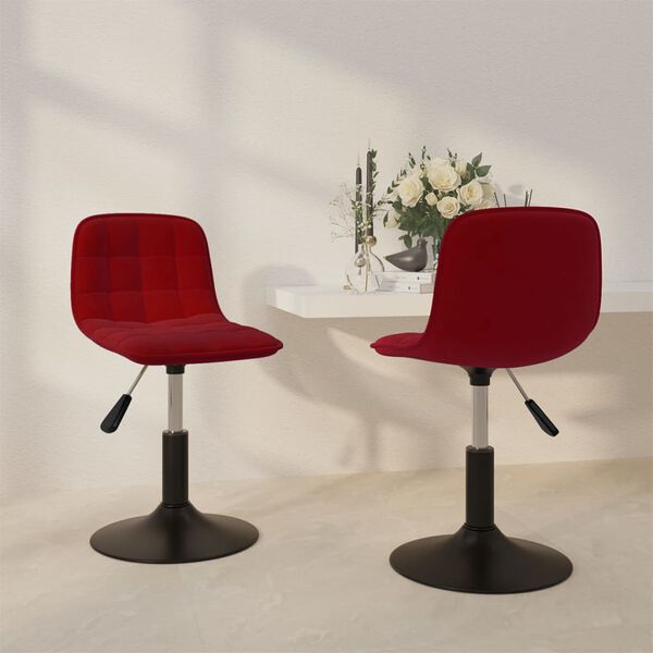 vidaXL Pasukamos valgomojo kėdės, 2vnt., vyno raudonos, aksomas