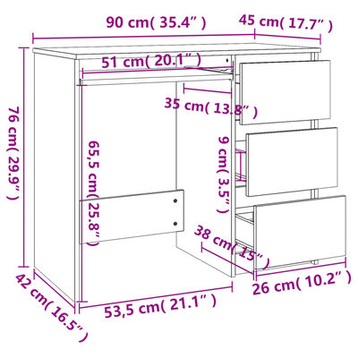vidaXL Rašomasis stalas, pilkos ąžuolo spalvos, 90x45x76cm, mediena