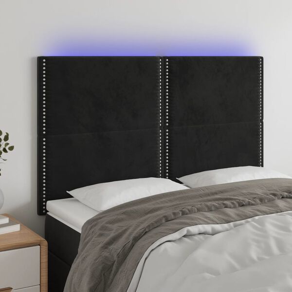 vidaXL Galvūgalis su LED, juodos spalvos, 144x5x118/128cm, aksomas