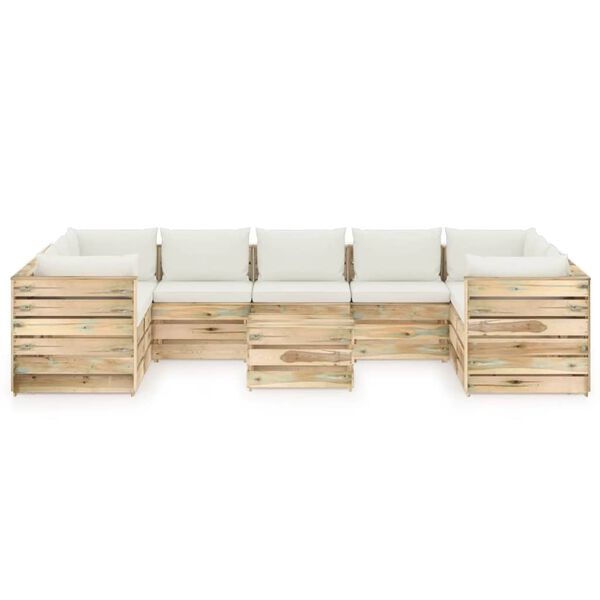 vidaXL Sodo komplektas su pagalvėlėmis, 10 dalių, impregnuota mediena