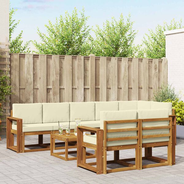 vidaXL Lauko sofos komplektas su pagalve 9 pcs Natūralus ir grietinėlė