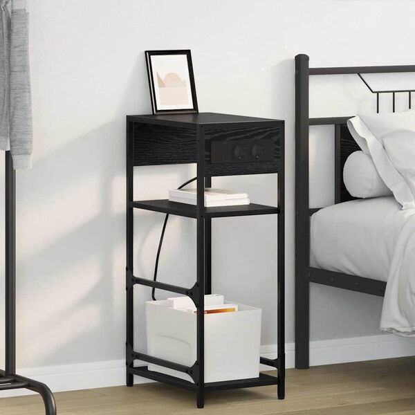 vidaXL &Scaron;alia lovos spintelė Juodas ąžuolas 40 x 27 x 76 cm