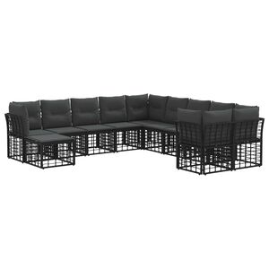 vidaXL Lauko sofos komplektas 11 pcs Juoda ir tamsiai pilka