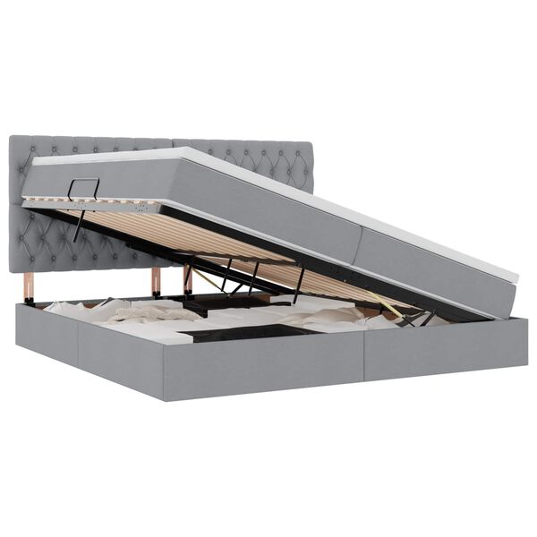 vidaXL Lova su daiktų laikymo vieta ir LED &Scaron;viesiai pilka 200 x 200 cm