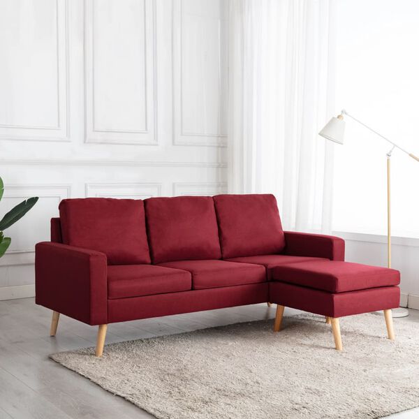 vidaXL Trivietė sofa su pakoja, raudonojo vyno spalvos, audinys