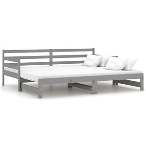 vidaXL I&scaron;traukiama lova, pilka, 2x(90x200)cm, pu&scaron;ies medienos masyvas