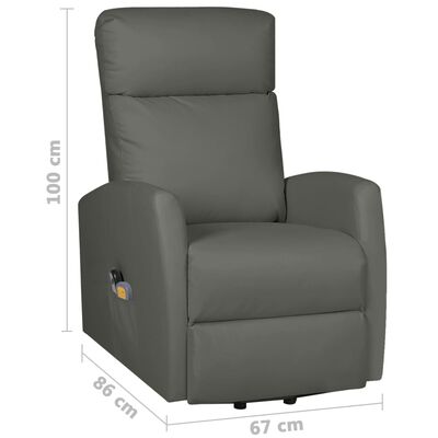 vidaXL Atsistojantis masažinis krėslas, pilkos spalvos, dirbtinė oda