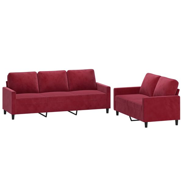 vidaXL Sofos komplektas su pagalvėlėmis, 2 dalių, vyno, aksomas