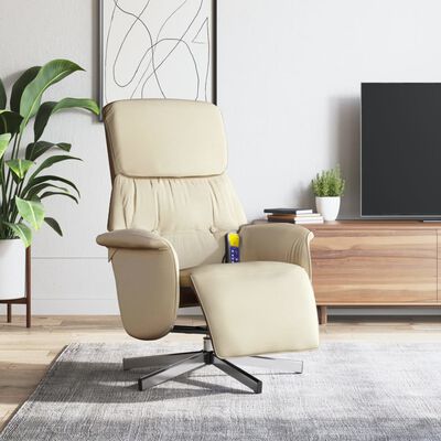 vidaXL Atlošiama masažinė kėdė su pakoja, kreminės spalvos, audinys