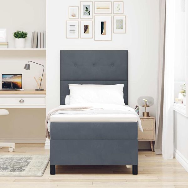 vidaXL LED Čiužinio Lova su čiužiniu Tamsiai pilka 80 x 200 cm audinys