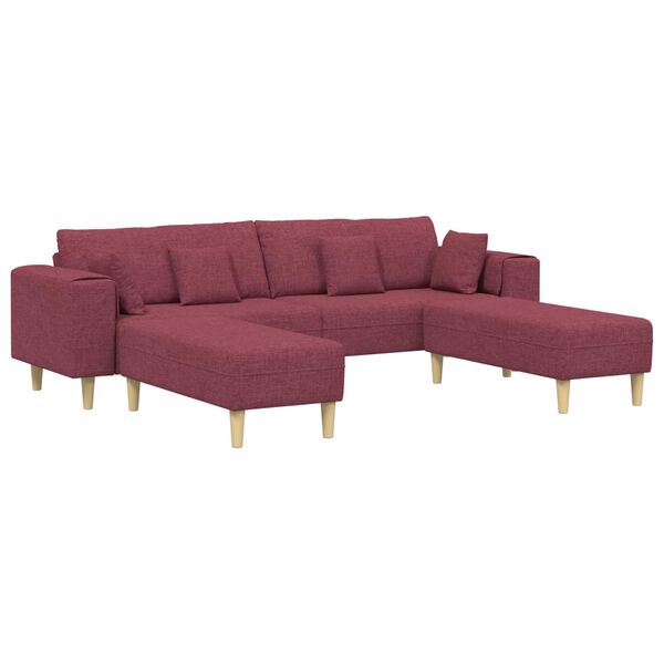 vidaXL Sofa su pagalve 3 pcs Vyno raudona audinys