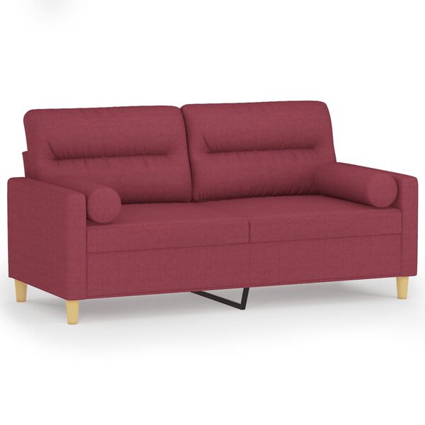 vidaXL Dvivietė sofa su pagalvėlėmis, raudonojo vyno, 140cm, audinys