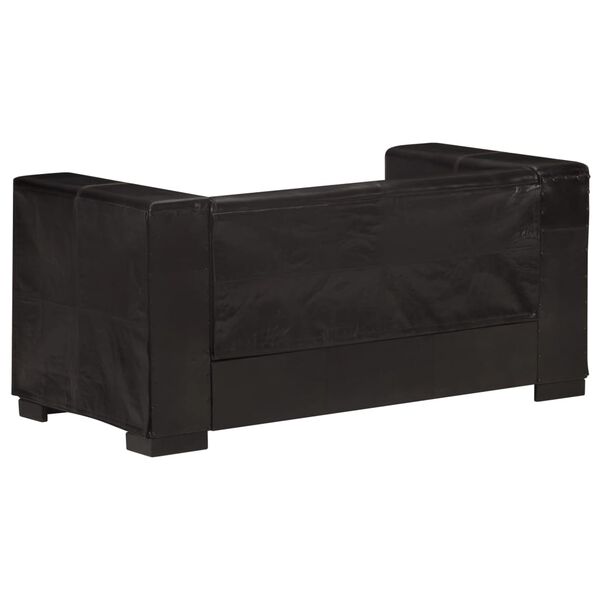 vidaXL Dvivietė sofa, juodos spalvos, tikra oda