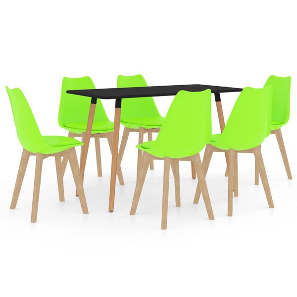 vidaXL Valgomojo baldų komplektas, 7 dalių, žalias (287243+3x289142)
