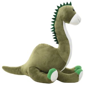 vidaXL Mink&scaron;tas žaislinis dinozauras-Brontozauras, žalias, pliu&scaron;inis