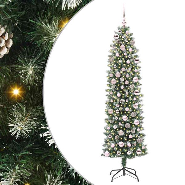 vidaXL Dirbtinis lieknas Kalėdų medis su 300 LED Žalia ir balta 180 cm