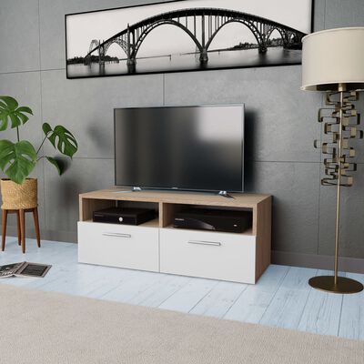 vidaXL Televizoriaus spintelė, ąžuolo/balta, 95x35x36cm, mediena