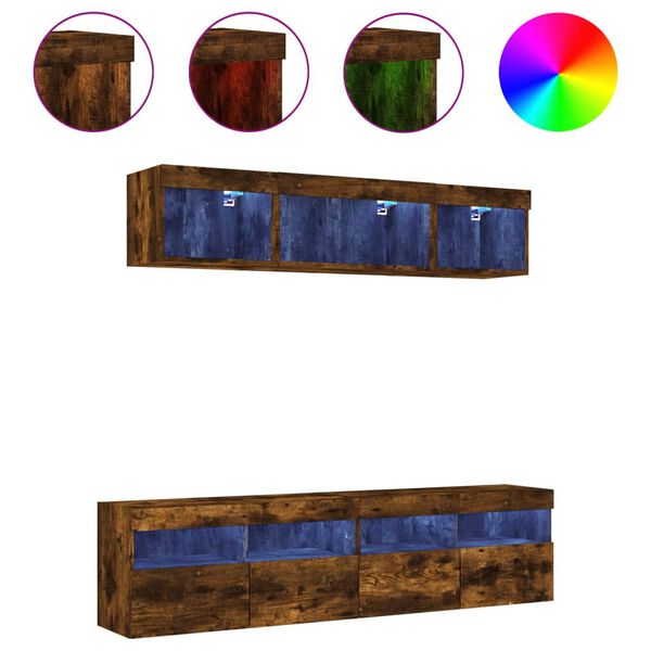 vidaXL Sieninė TV sekcija su LED, 5 dalių, dūminio ąžuolo, mediena