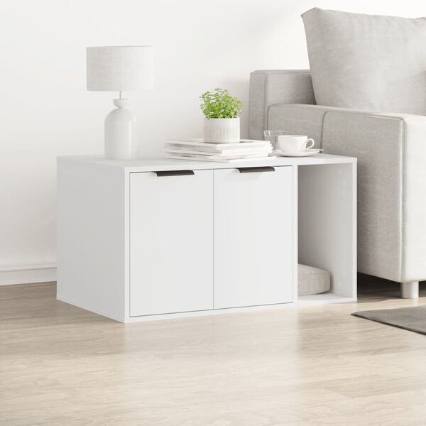 vidaXL Kačių kraiko dėžės spintelė, balta, 80x50x45cm, mediena