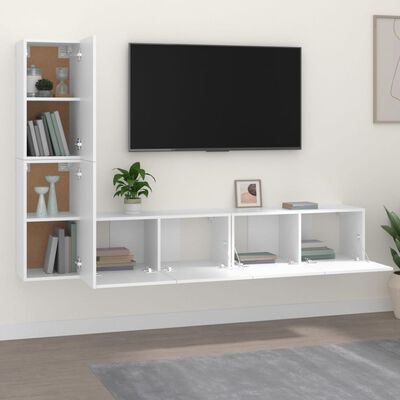 vidaXL Televizoriaus spintelių komplektas, 4 dalių, baltas, mediena
