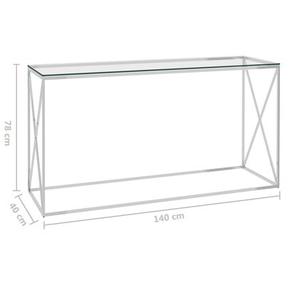 vidaXL Šoninis staliukas, sidabrinis, 140x40x78cm, plienas ir stiklas