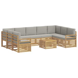 vidaXL Lauko sofos komplektas 10 vnt. Balta ir &scaron;viesiai pilka
