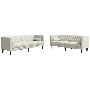 vidaXL Chesterfield sofų komplektas su pagalvėlėmis, 2 dalių, kreminė