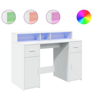 vidaXL Ra&scaron;omasis stalas su LED ap&scaron;vietimu, baltas, 120x55x91cm