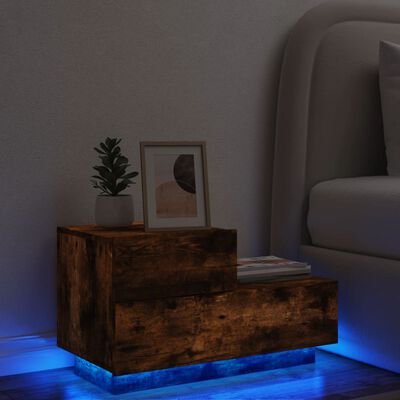 vidaXL Naktinė spintelė su LED lemputėmis, dūminė, 70x36x40,5cm