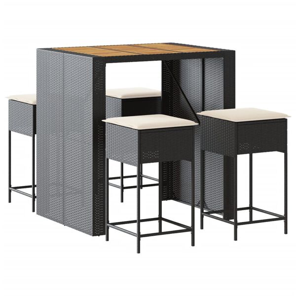 vidaXL Sodo komplektas su pagalvėmis, 5 dalių, juodas, poliratanas