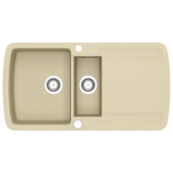 vidaXL Virtuvinė plautuvė, smėlio sp., granitas, du dubenys