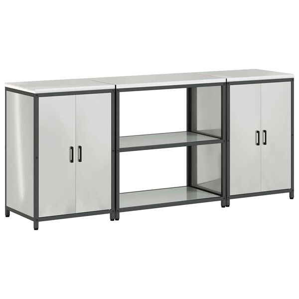 vidaXL Virtuvės saugojimo rinkinys su lentyna 3 pcs Sidabro Plienas