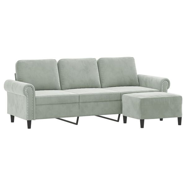 vidaXL Trivietė sofa su pakoja, &scaron;viesiai pilka, 180cm, aksomas